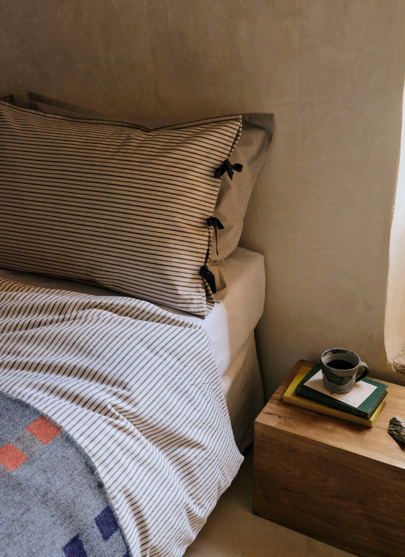 Organic Cotton Pajama Stripe Duvet Cover | Navy/Ecru