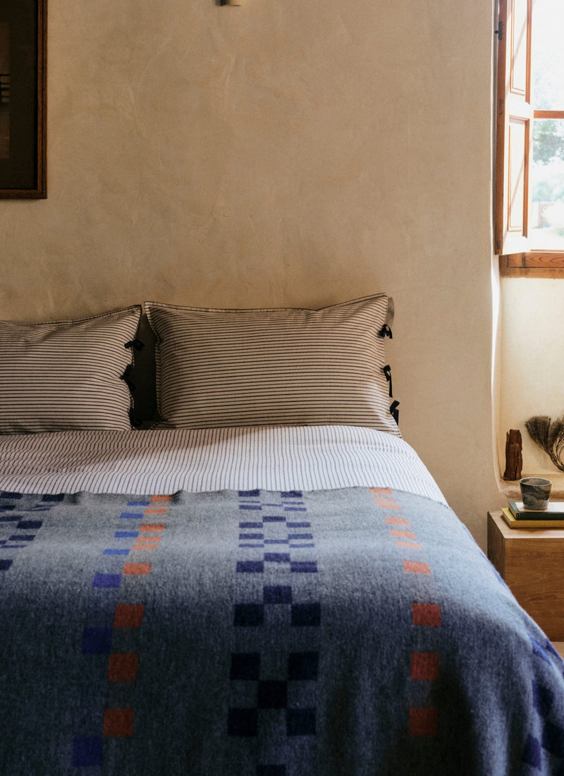 Organic Cotton Pajama Stripe Duvet Cover | Navy/Ecru
