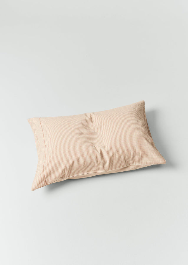 Soft Stripe Cotton Embroidered Pillowcase | Clay/Ecru