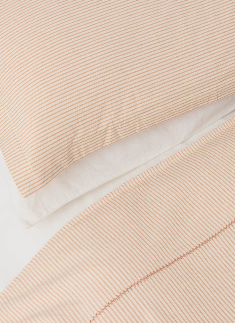 Soft Stripe Cotton Oxford Pillowcase Set | Clay/Ecru