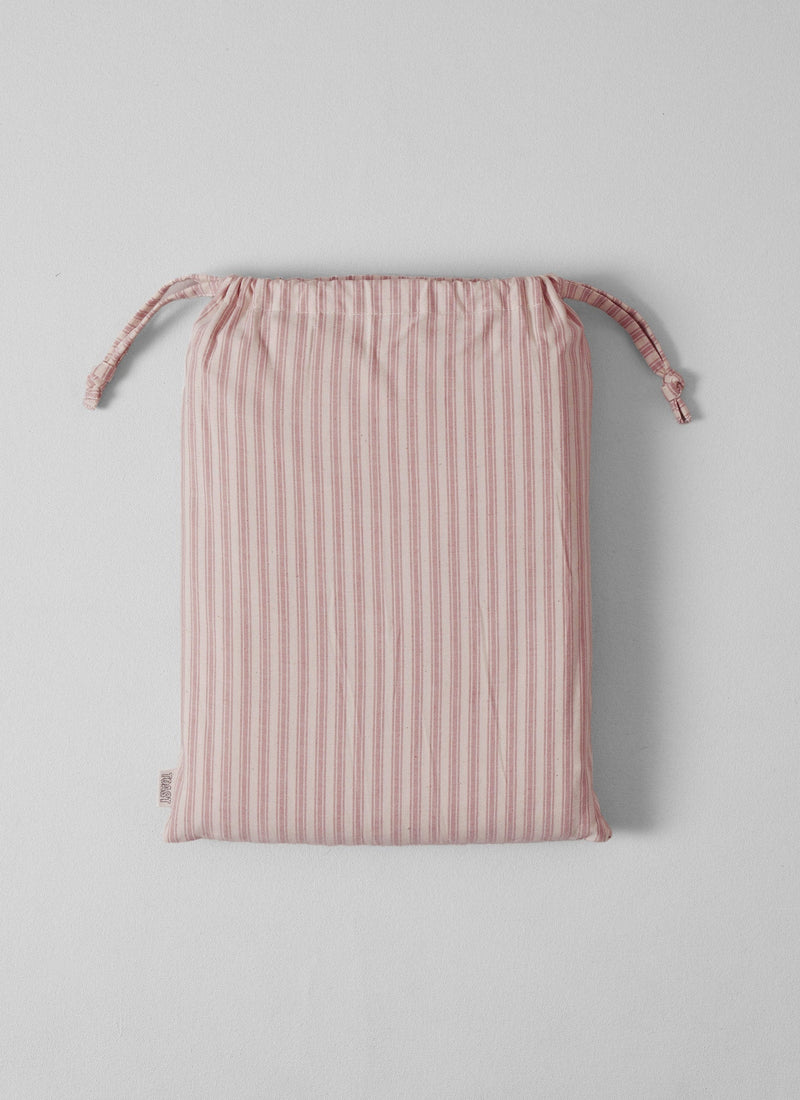 Organic Cotton Ticking Stripe Flat Sheet | Ecru/Rose