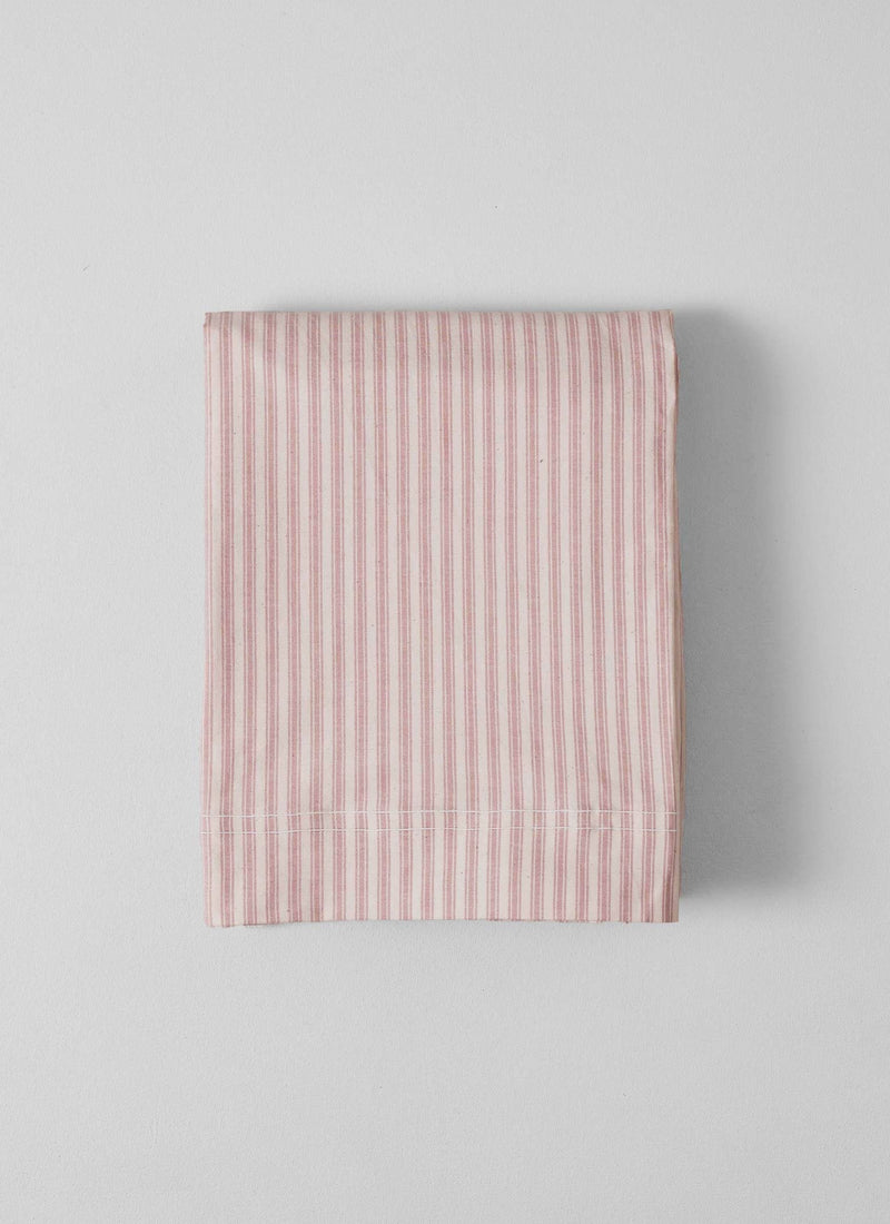 Organic Cotton Ticking Stripe Flat Sheet | Ecru/Rose