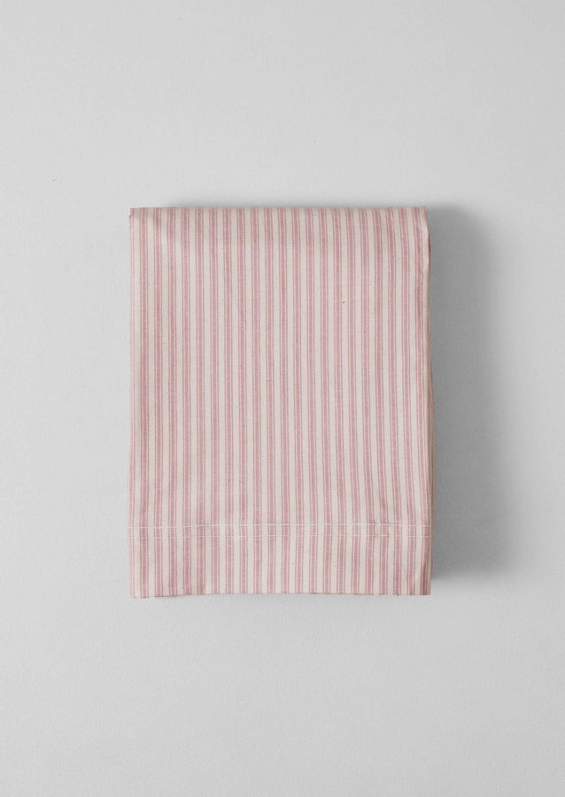 Organic Cotton Ticking Stripe Flat Sheet | Ecru/Rose