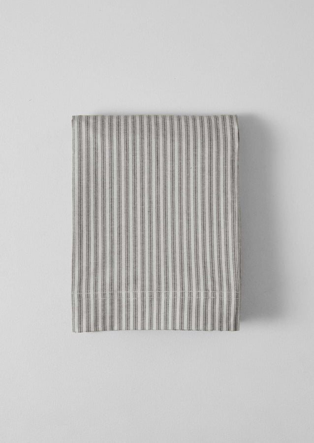 Organic Cotton Ticking Stripe Flat Sheet | Ecru/Graphite