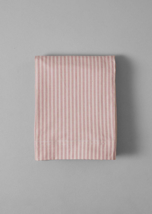 Organic Cotton Ticking Stripe Flat Sheet | Ecru/Rose