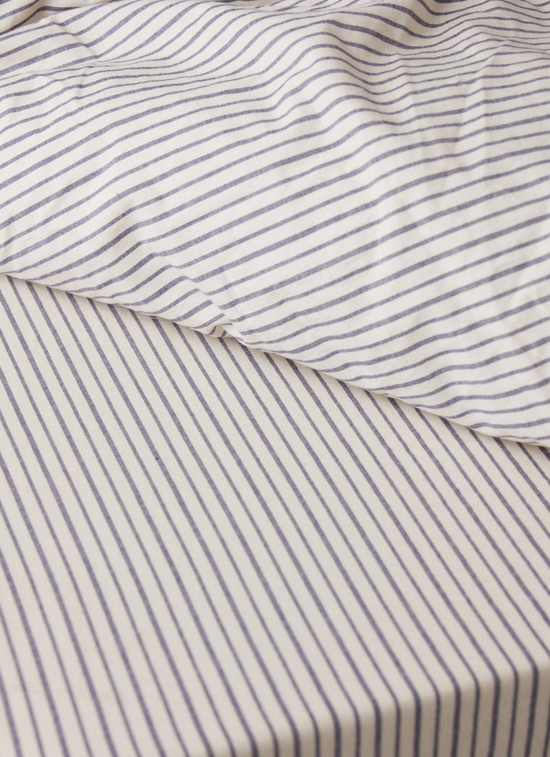 Organic Cotton Pajama Stripe Flat Sheet | Navy/Ecru