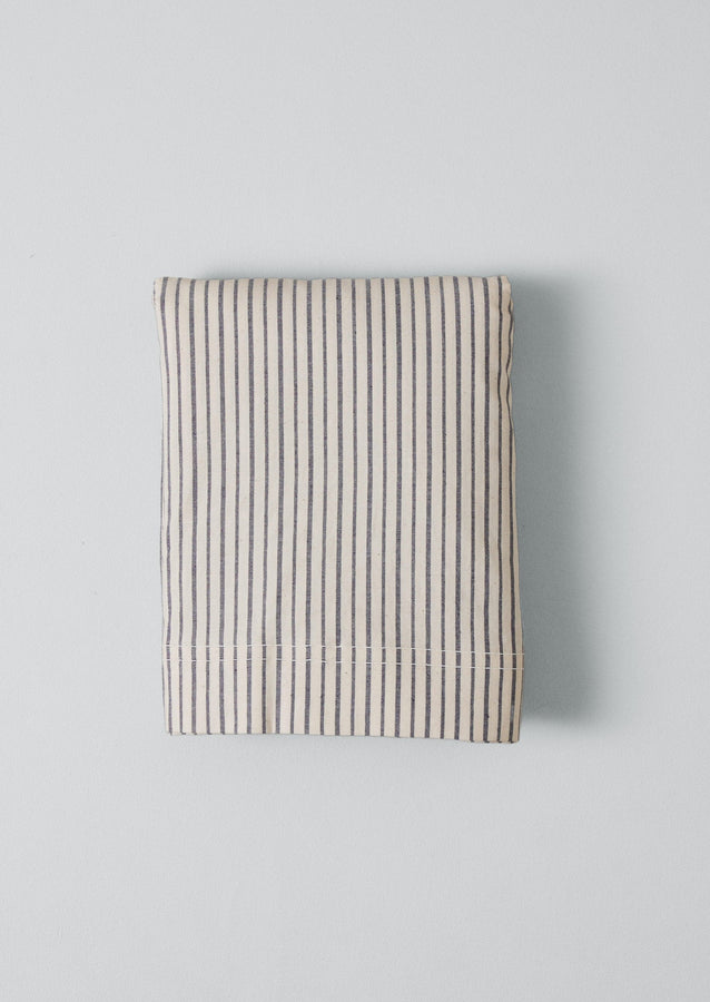 Organic Cotton Pajama Stripe Flat Sheet | Navy/Ecru