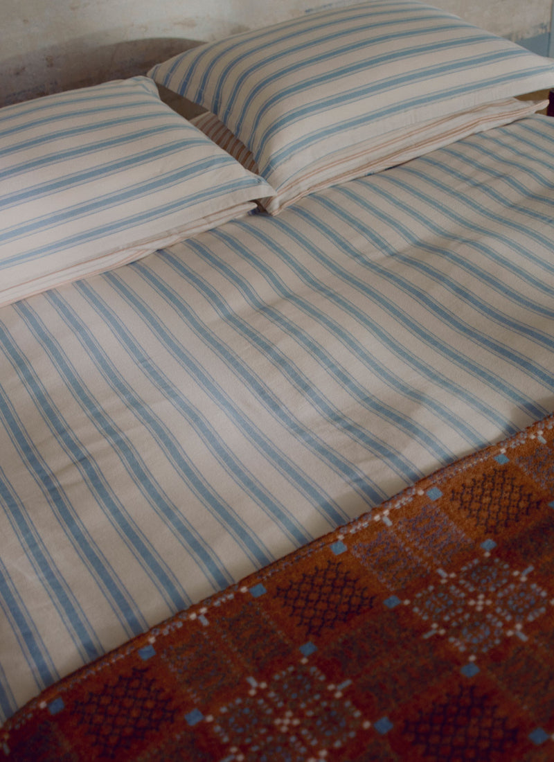 Fjord Flannel Stripe Cotton Oxford Pillowcase Set | Washed Blue/Ecru