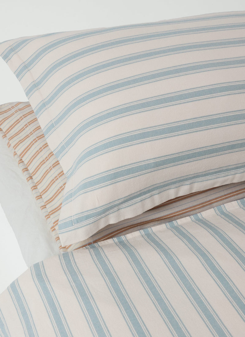 Fjord Flannel Stripe Cotton Oxford Pillowcase Set | Washed Blue/Ecru