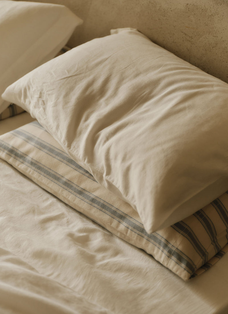 Fjord Flannel Stripe Cotton Pillowcase Set | Washed Blue/Ecru
