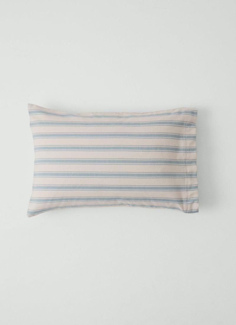 Fjord Flannel Stripe Cotton Pillowcase Set | Washed Blue/Ecru