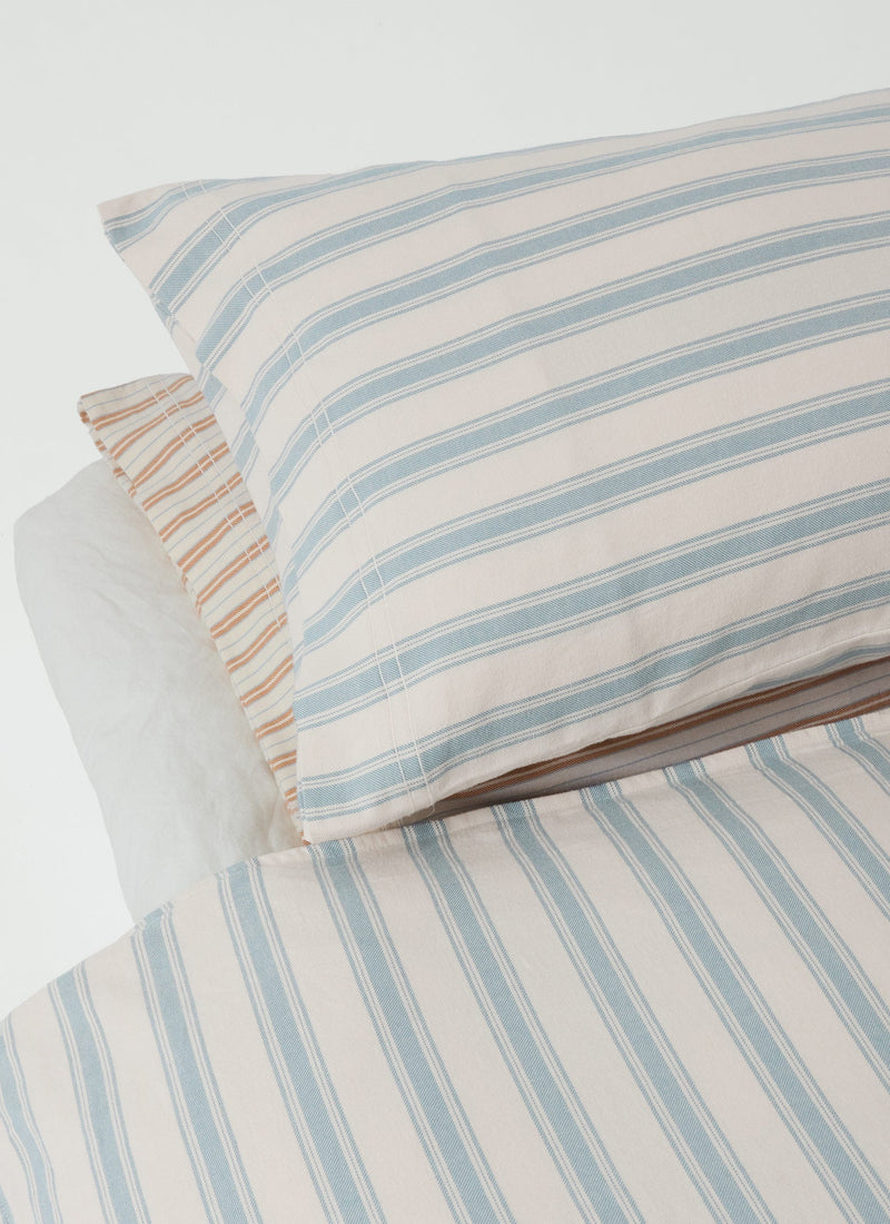 Fjord Flannel Stripe Cotton Duvet Cover | Washed Blue/Ecru
