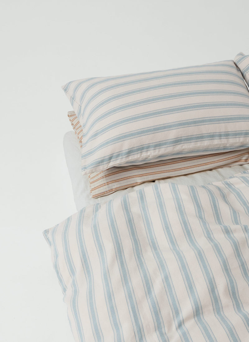 Fjord Flannel Stripe Cotton Duvet Cover | Washed Blue/Ecru