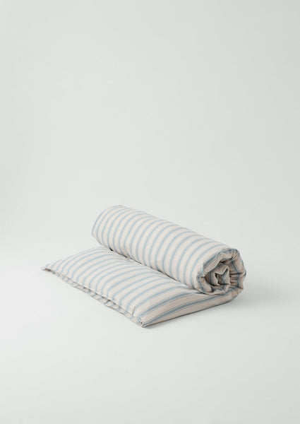 KING | Fjord Flannel Stripe Cotton Duvet Cover | Washed Blue/Ecru