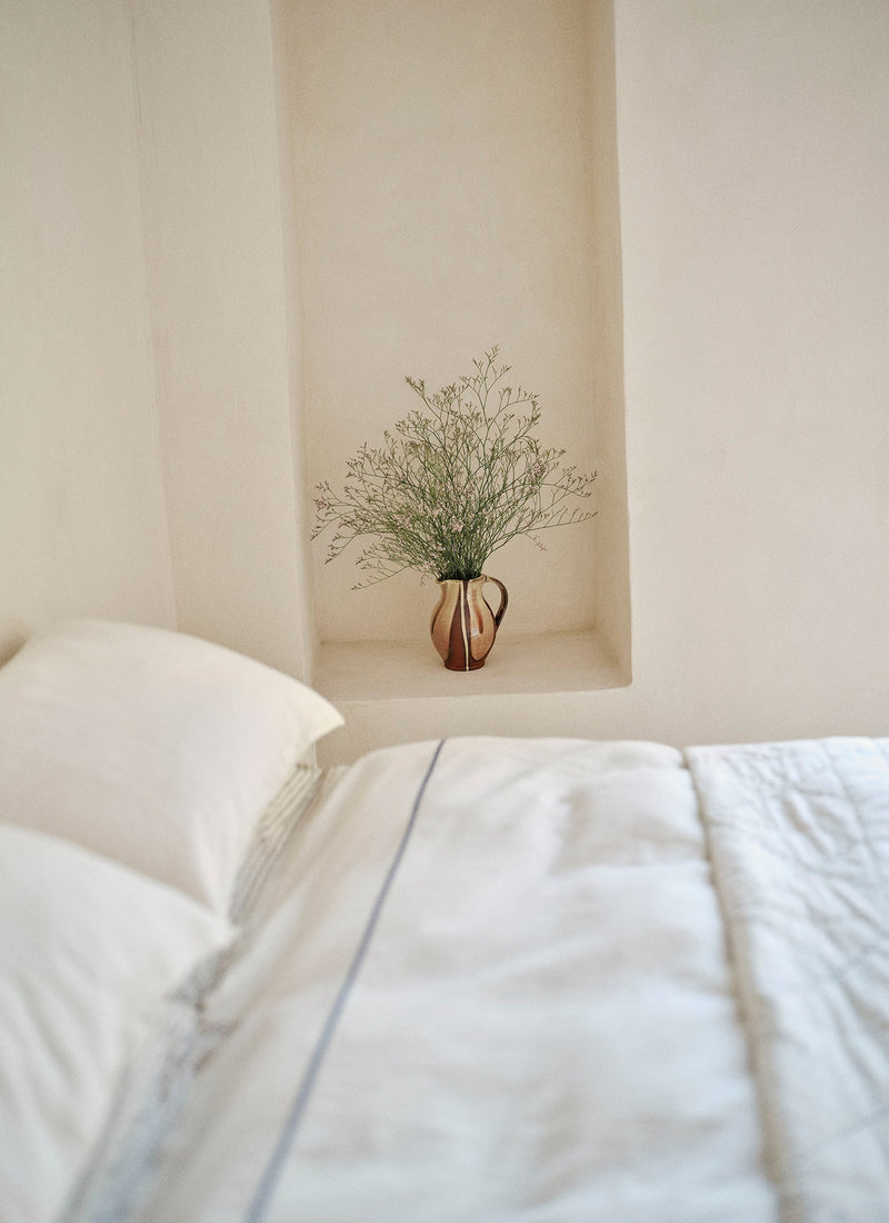 Bud Embroidered Duvet Cover | Ivory/Delft Blue