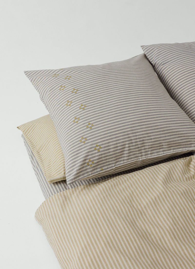 Organic Cotton Ticking Stripe Embroidered Square Pillowcase | Ecru/Graphite