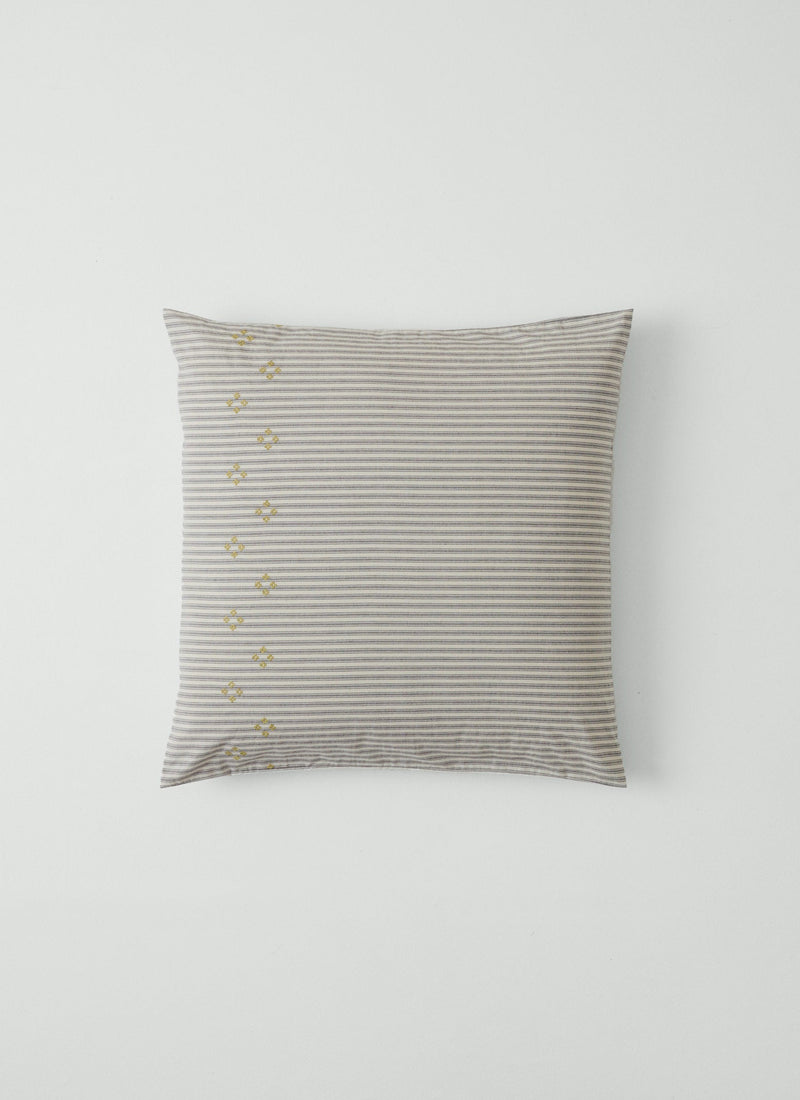 Organic Cotton Ticking Stripe Embroidered Square Pillowcase | Ecru/Graphite