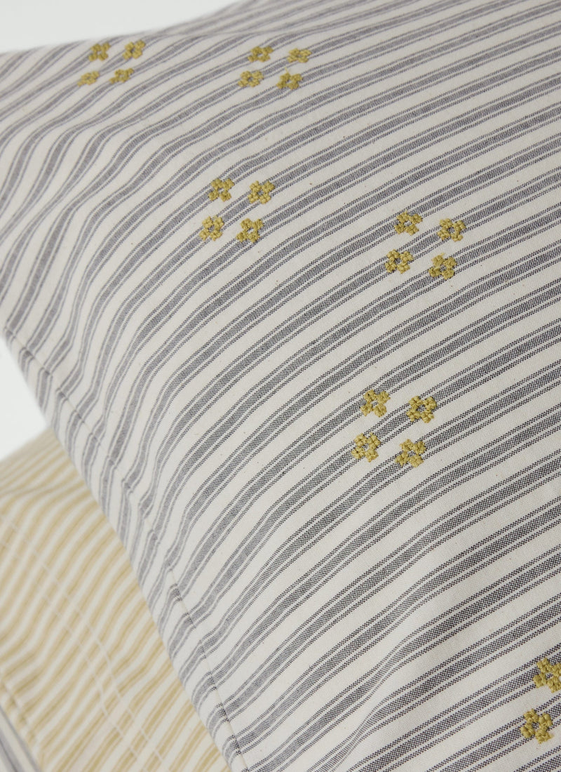 Organic Cotton Ticking Stripe Embroidered Housewife Pillowcase | Ecru/Graphite