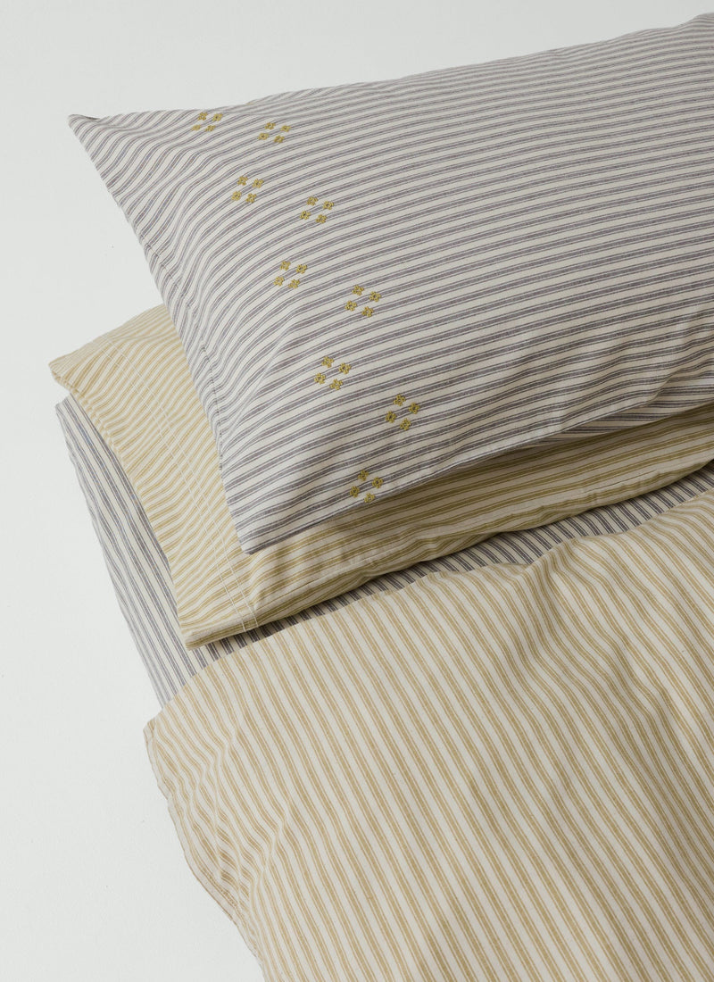 Organic Cotton Ticking Stripe Embroidered Housewife Pillowcase | Ecru/Graphite
