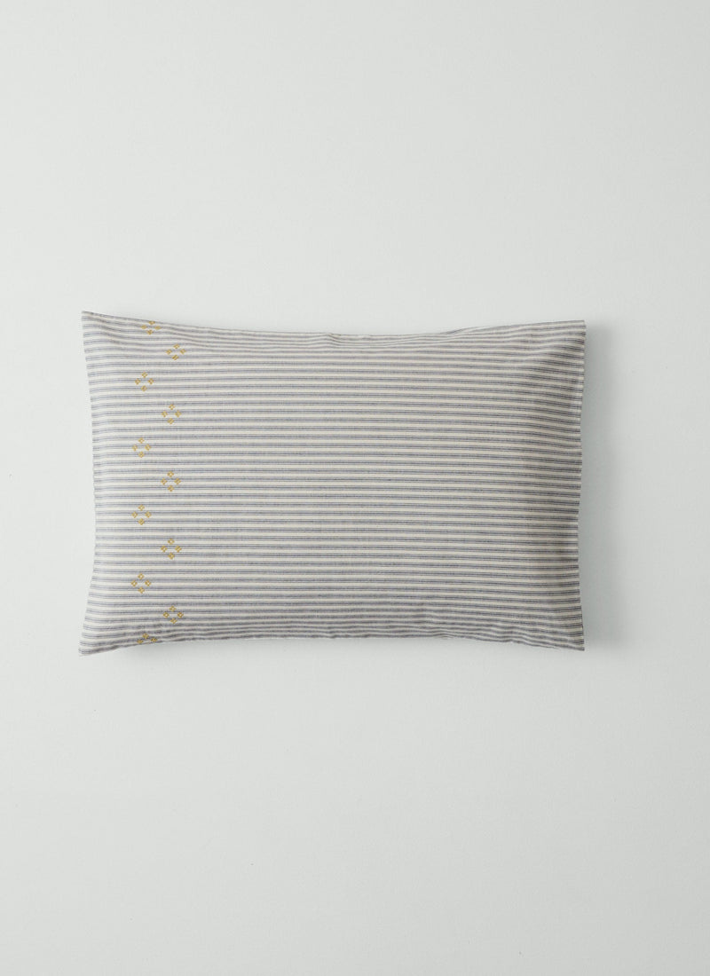 Organic Cotton Ticking Stripe Embroidered Housewife Pillowcase | Ecru/Graphite