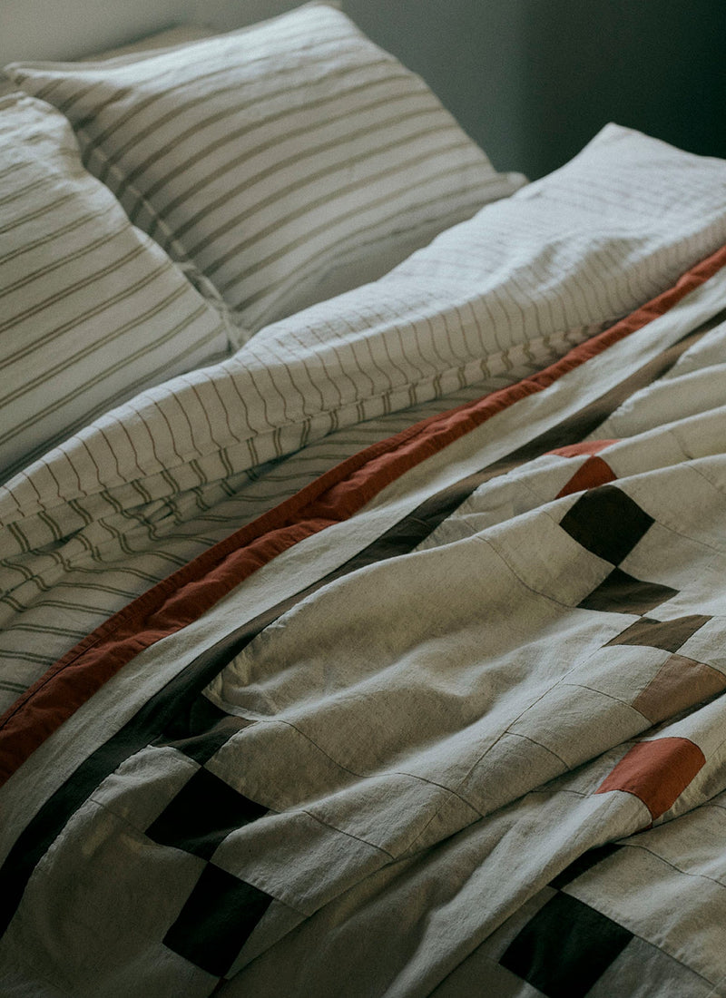 Mina Stripe Linen Cotton Side Tie Pillowcase Set | Ivory/Olive