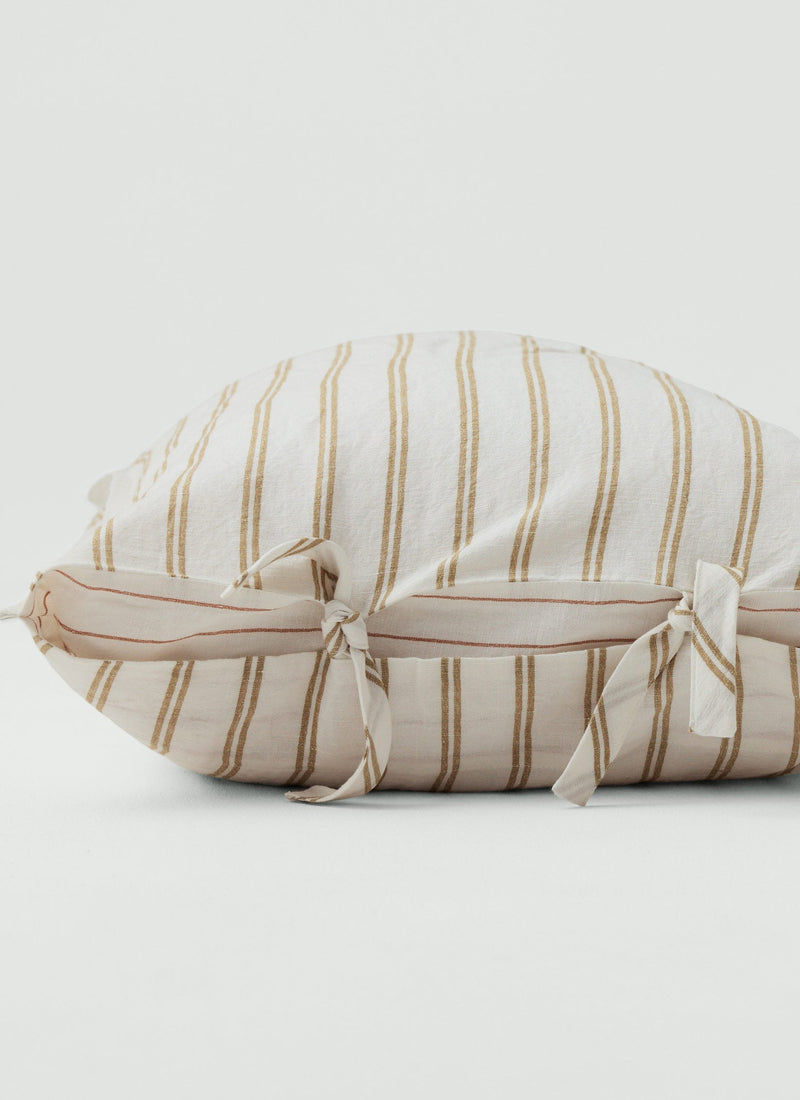 Mina Stripe Linen Cotton Side Tie Pillowcase Set | Ivory/Olive