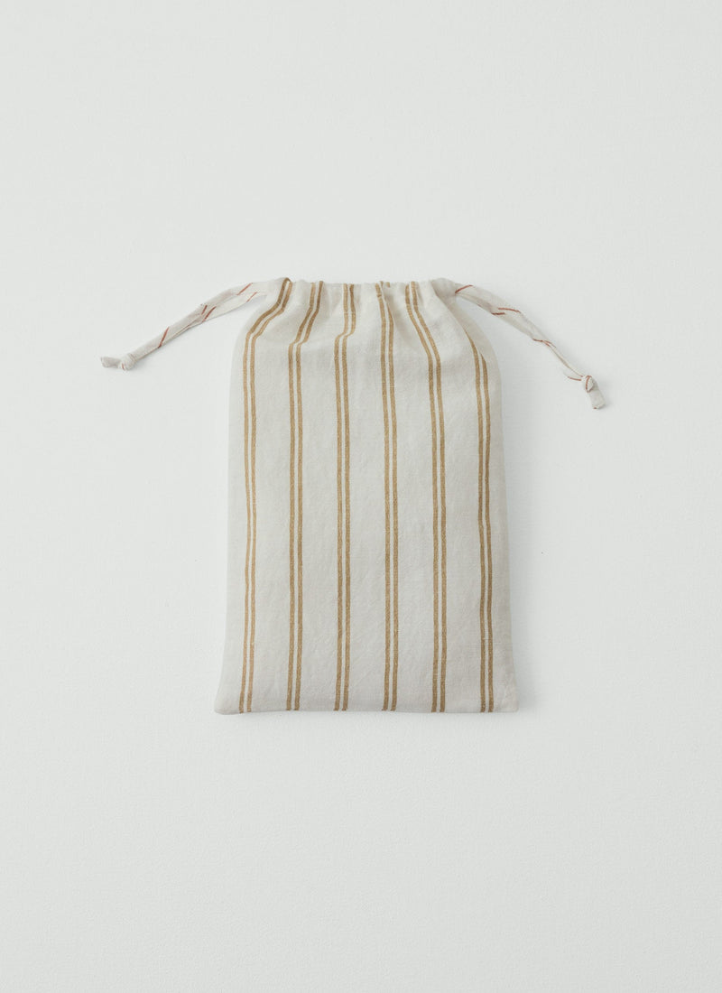 Mina Stripe Linen Cotton Side Tie Pillowcase Set | Ivory/Olive