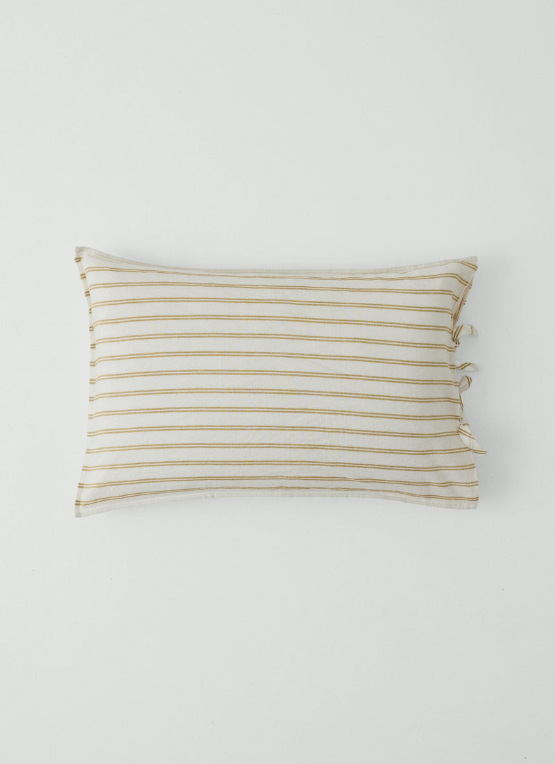Mina Stripe Linen Cotton Side Tie Pillowcase Set | Ivory/Olive