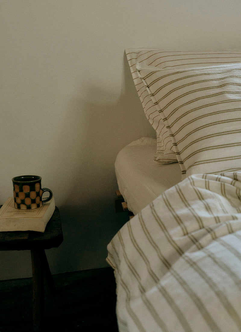 Mina Stripe Linen Cotton US Duvet Cover | Ivory/Olive/Caramel