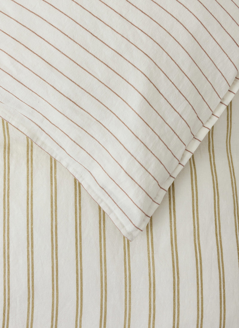 Mina Stripe Linen Cotton US Duvet Cover | Ivory/Olive/Caramel