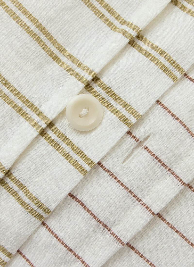 Mina Stripe Linen Cotton US Duvet Cover | Ivory/Olive/Caramel