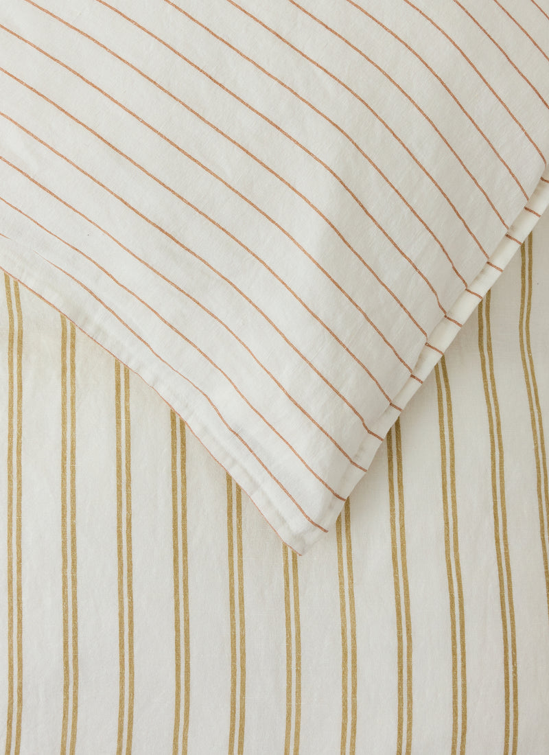 Mina Stripe Linen Cotton Duvet Cover | Ivory/Olive/Caramel