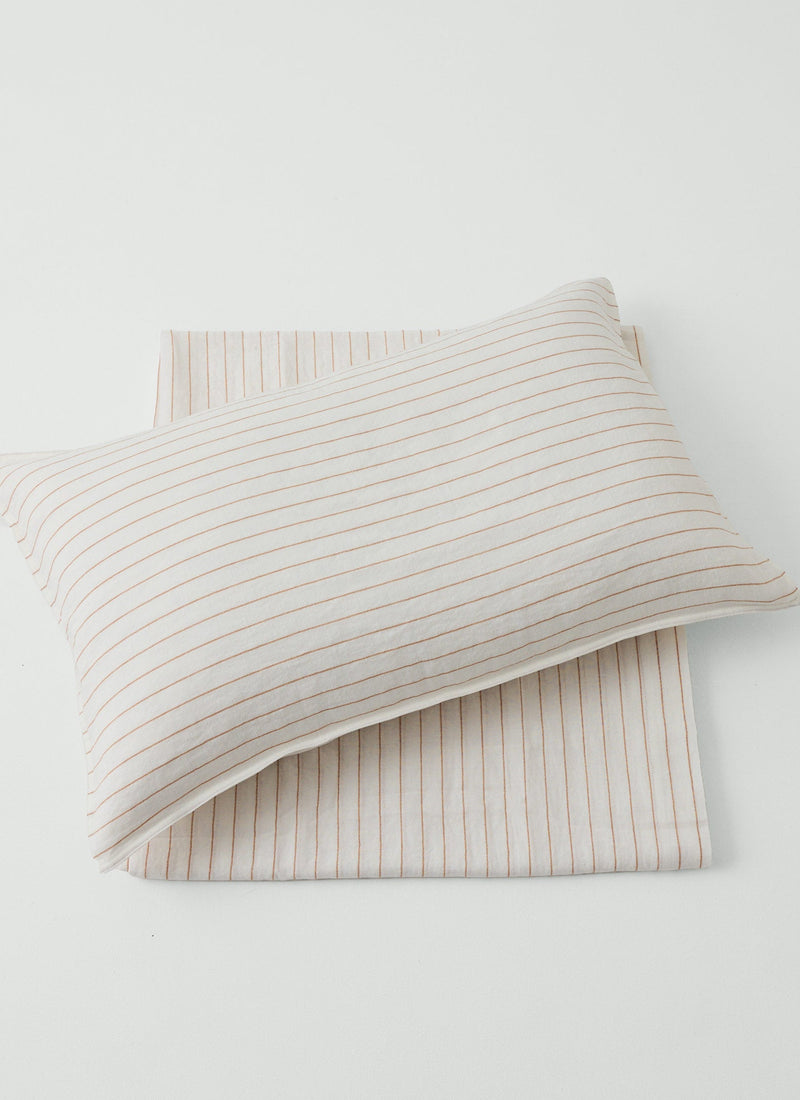Mina Stripe US King Flat Sheet/Pillowcase Set | Ivory/Caramel