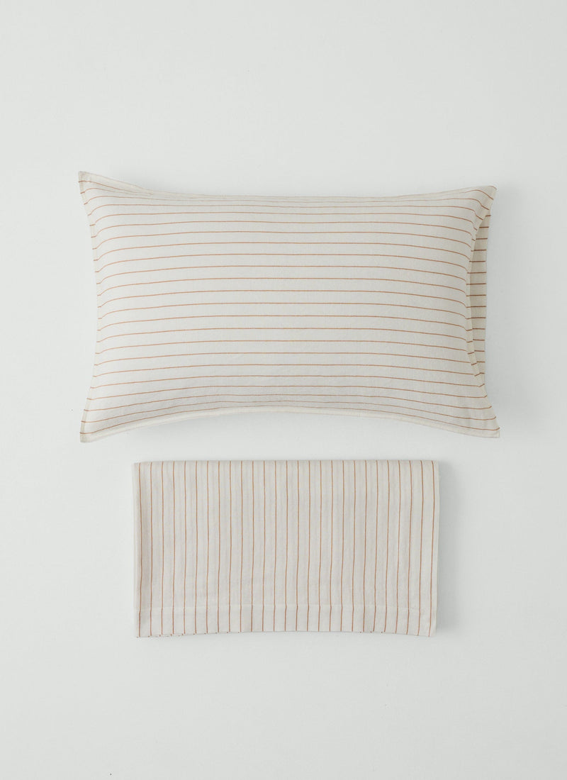 Mina Stripe US King Flat Sheet/Pillowcase Set | Ivory/Caramel