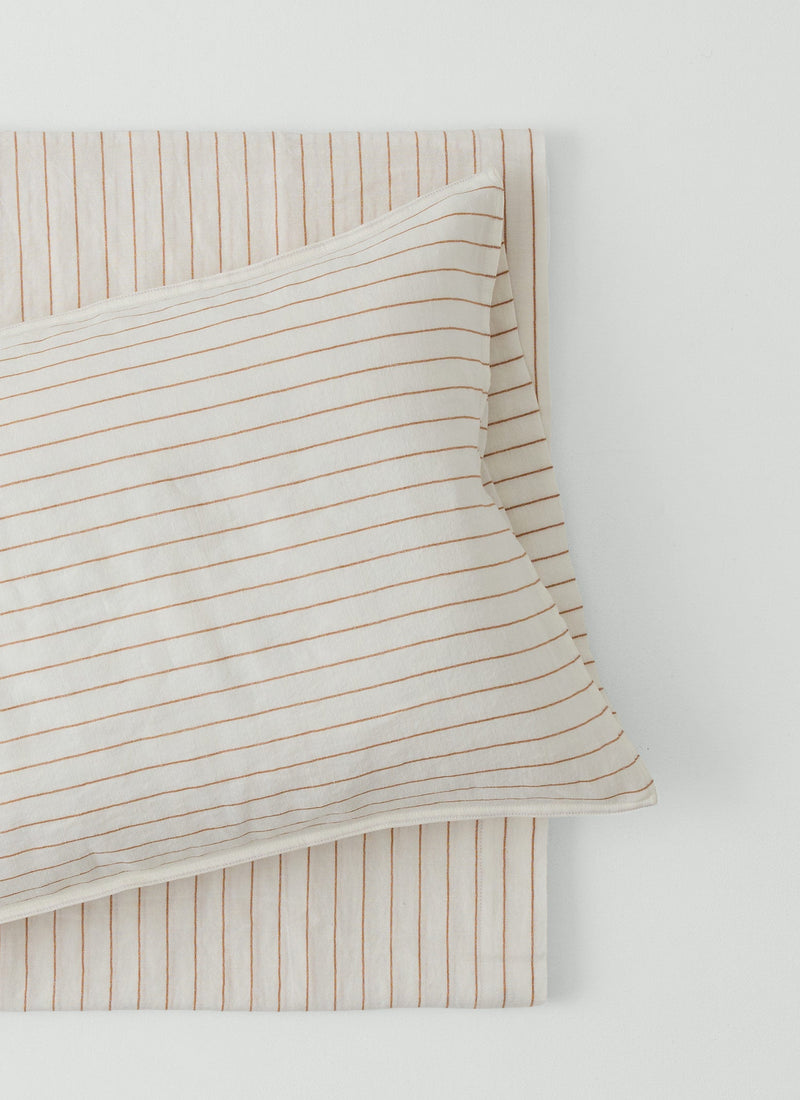 Mina Stripe US Queen Flat Sheet/Pillowcase Set | Ivory/Caramel