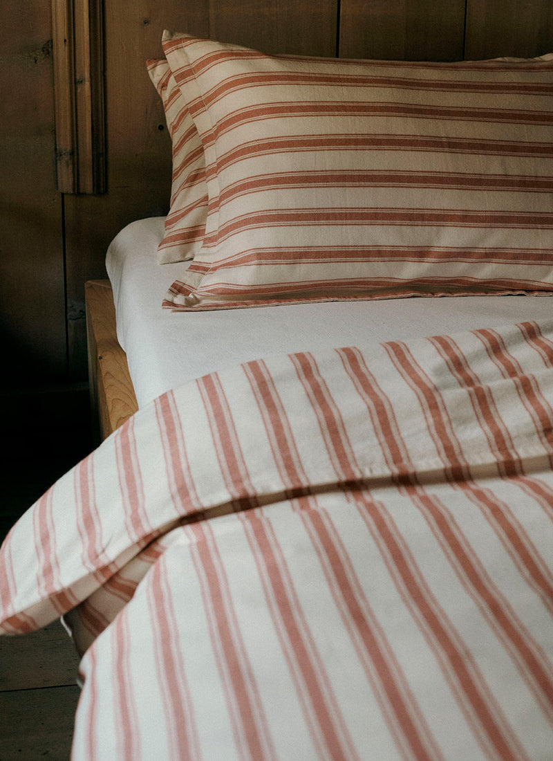 Fjord Flannel Stripe Oxford Pillowcase Set | Rosehip/Ecru