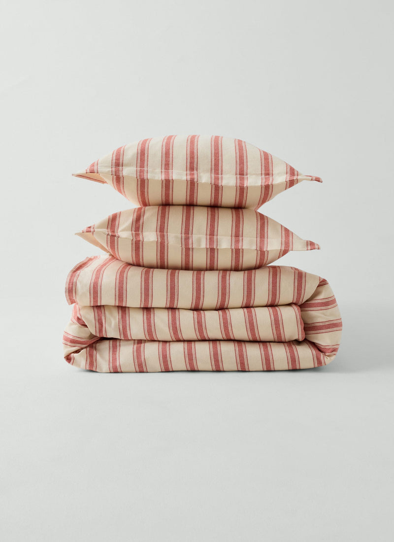 Fjord Flannel Stripe Oxford Pillowcase Set | Rosehip/Ecru