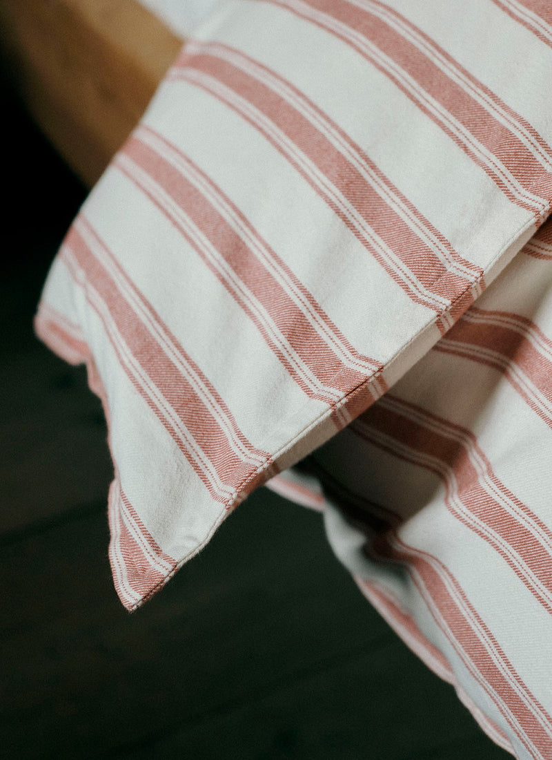 Fjord Flannel Stripe US Duvet Cover | Rosehip/Ecru