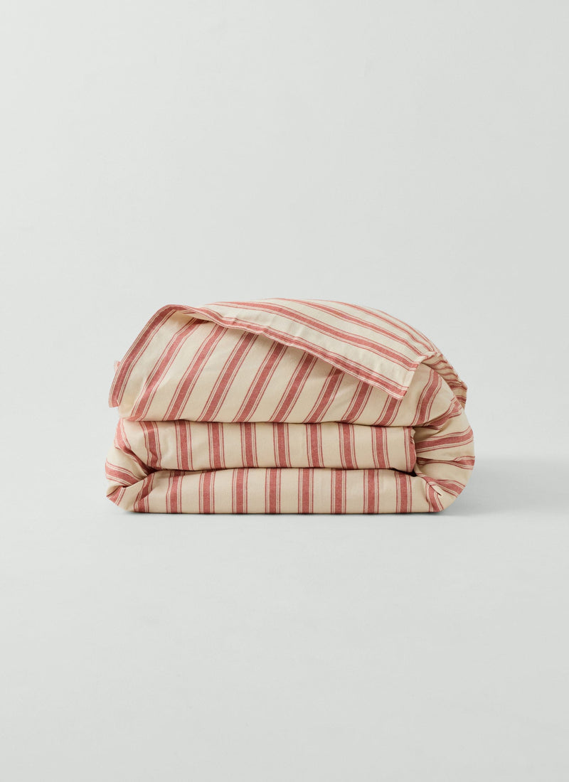 Fjord Flannel Stripe US Duvet Cover | Rosehip/Ecru