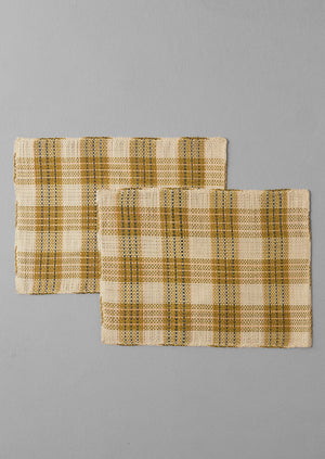 Hand Woven Checked Placemat Set | Natural/Olive
