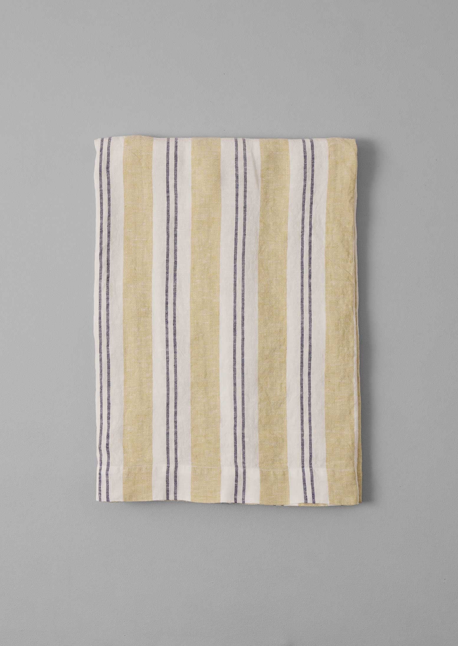 Sienna Stripe Linen Tablecloth | Washed Lime/Midnight Blue