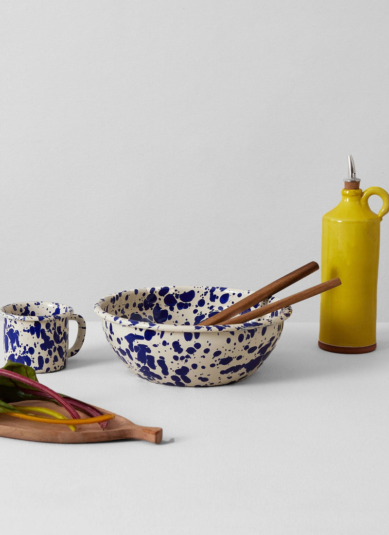 Splatter Enamel Salad Bowl | Cream/Blue