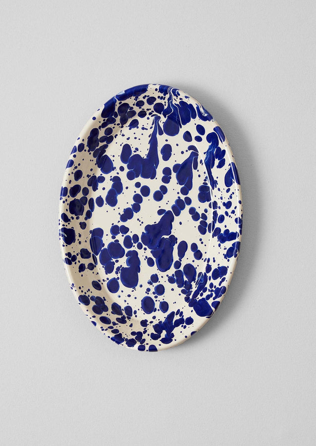 Splatter Enamel Platter | Cream/Blue