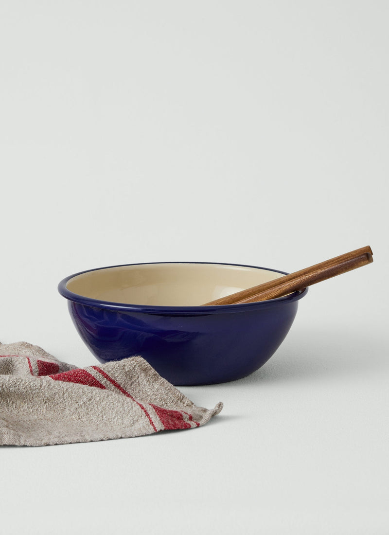 Enamel Salad Bowl | Cream/Blue