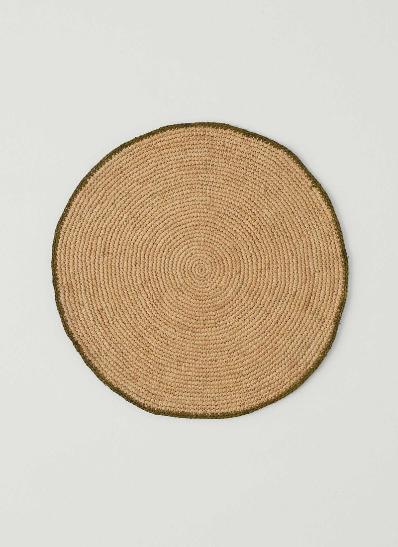 Contrast Edge Raffia Placemat | Natural/Olive