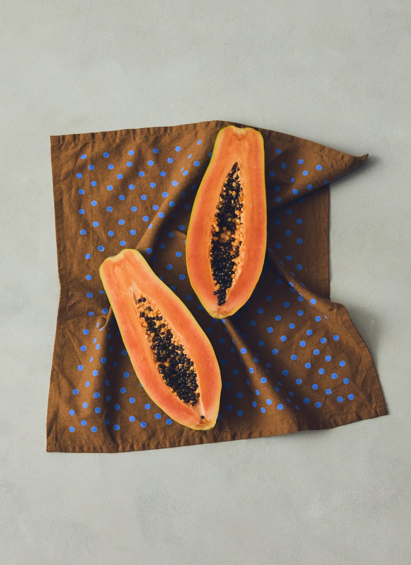 Dotty Print Cotton Linen Napkin | Ochre/Sea Blue
