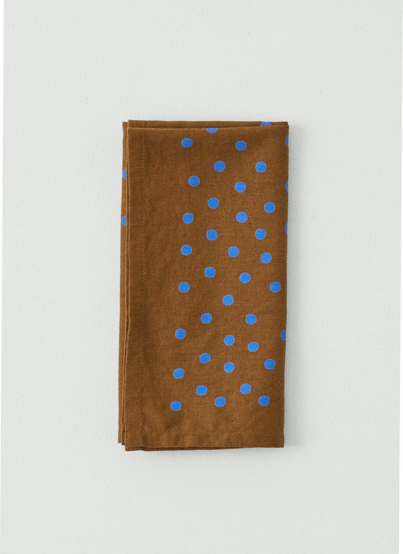 Dotty Print Cotton Linen Napkin | Ochre/Sea Blue