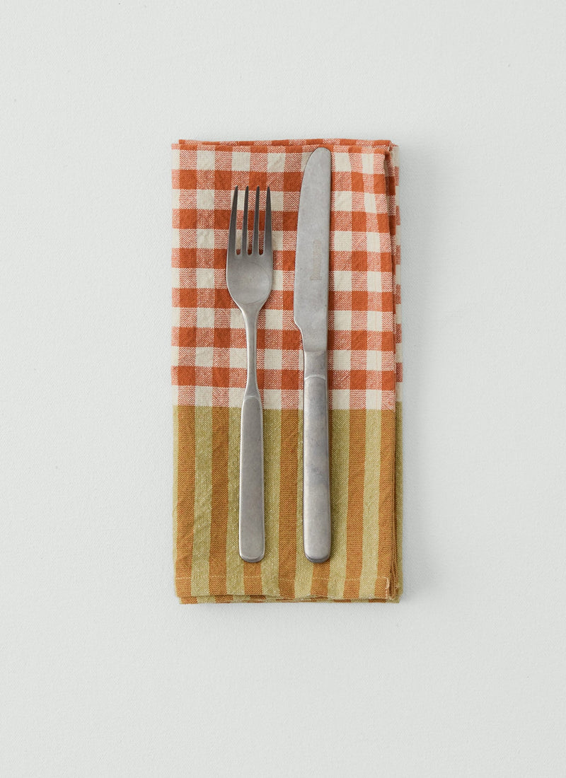 Hand Woven Siesta Check Napkin | Peach/Bright Olive