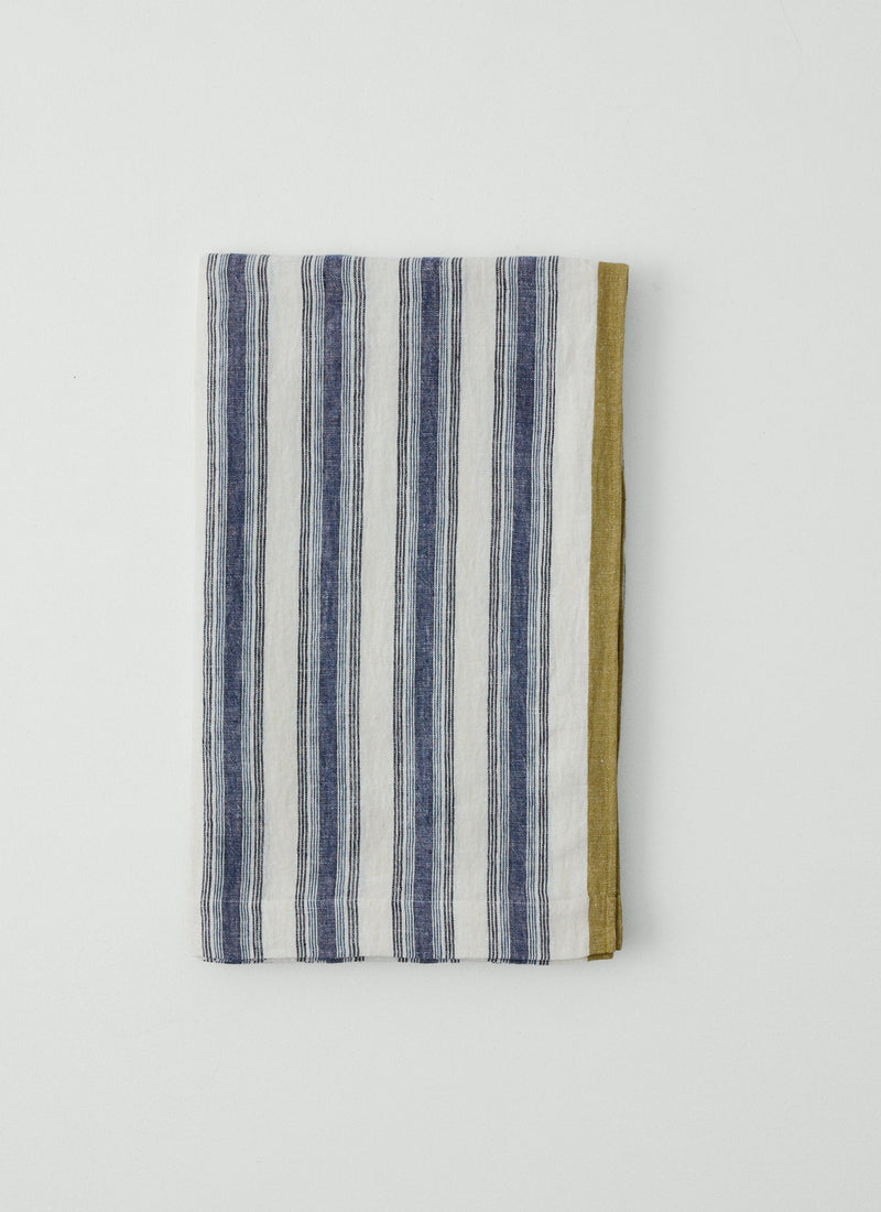 Chef Stripe Linen Tablecloth | Ecru/Multi Blue