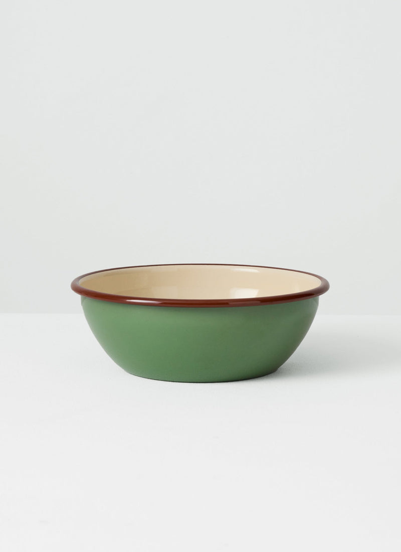 Contrast Rim Enamel Salad Bowl | Mint/Chestnut